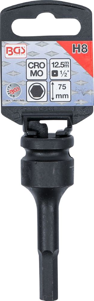 Produktbild Kraft Bit Innensechskant 8 mm Einsatz Länge 75 mm Antrieb Innenvierkant 12,5 mm bild 2