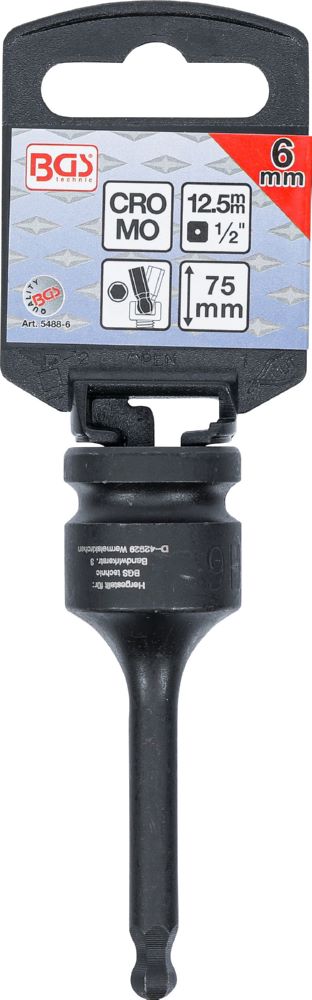 Produktbild Kraft Bit Innensechskant 6 mm Einsatz Länge 75 mm Antrieb Innenvierkant 12,5 mm  bild 2