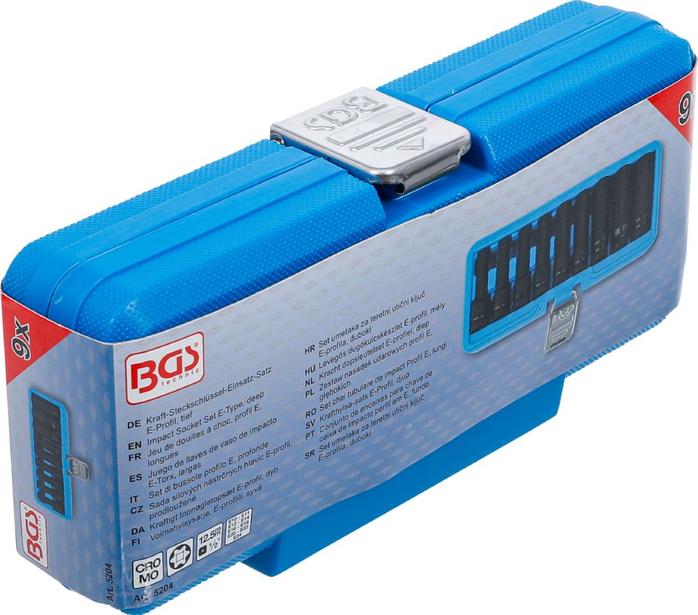 Produktbild Kraft Steckschlüssel Einsatz Satz E-Profil tief Innenvierkant 1/2 Zoll 9 teilig bild 6