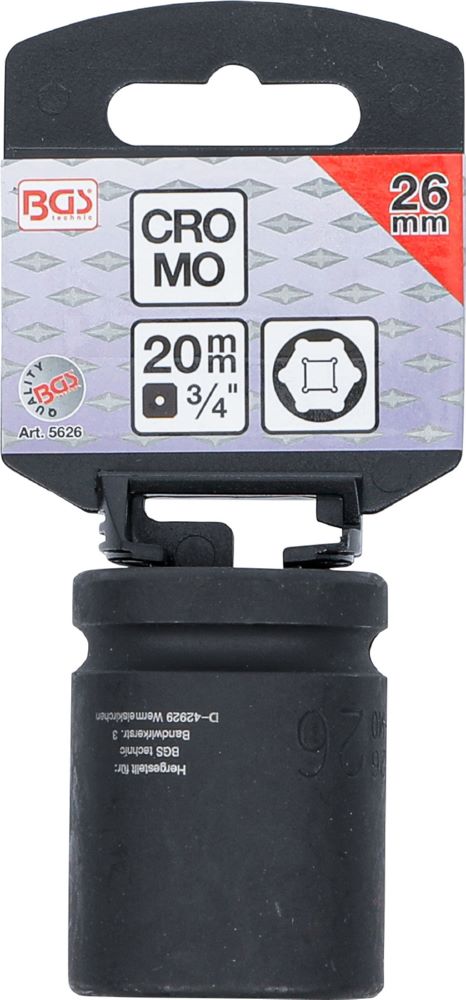Produktbild BGS Kraft Steckschlüssel 26 mm Einsatz Sechskant Antrieb Innenvierkant 20 mm bild 3