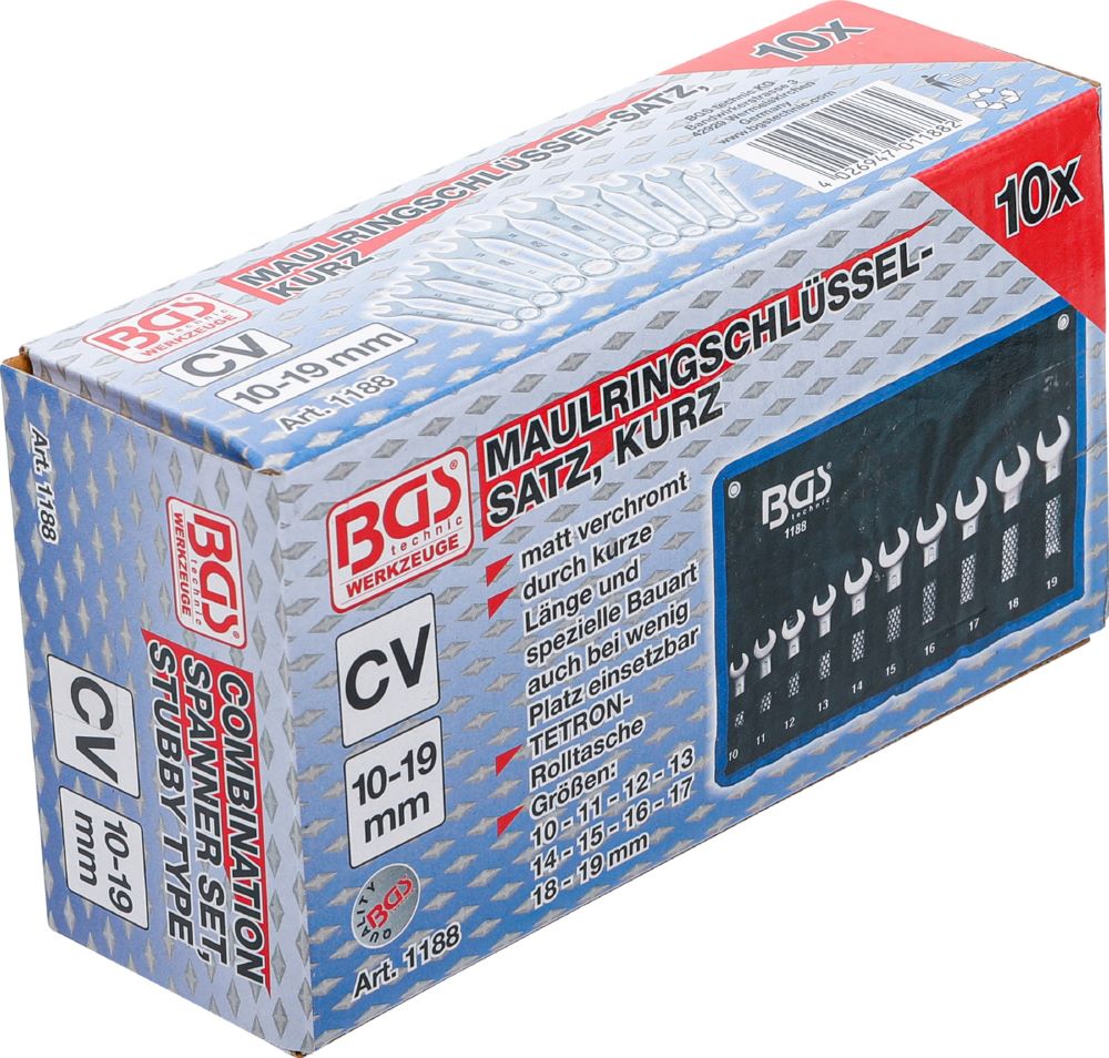 Produktbild BGS Maul Ringschlüssel Satz 10-19 mm extra kurz 10 teilig bild 6
