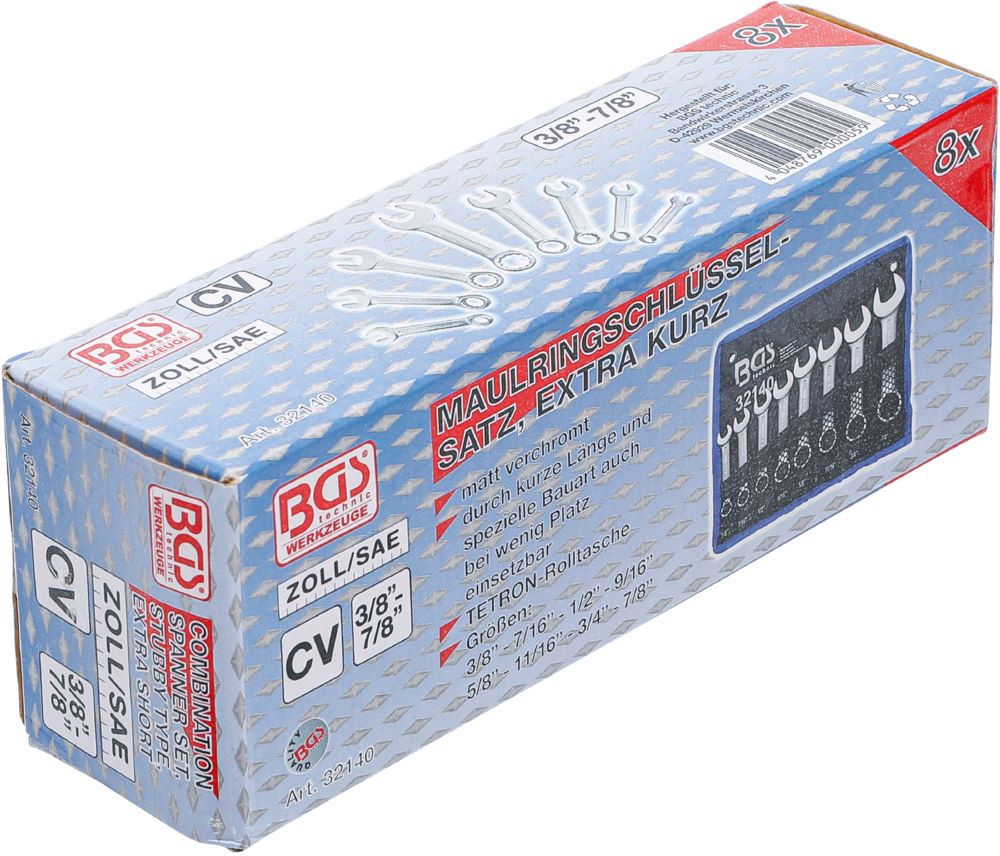Produktbild BGS Maul Ringschlüssel Satz 3/8 Zoll - 7/8 Zoll 8 teilig extra kurz bild 5