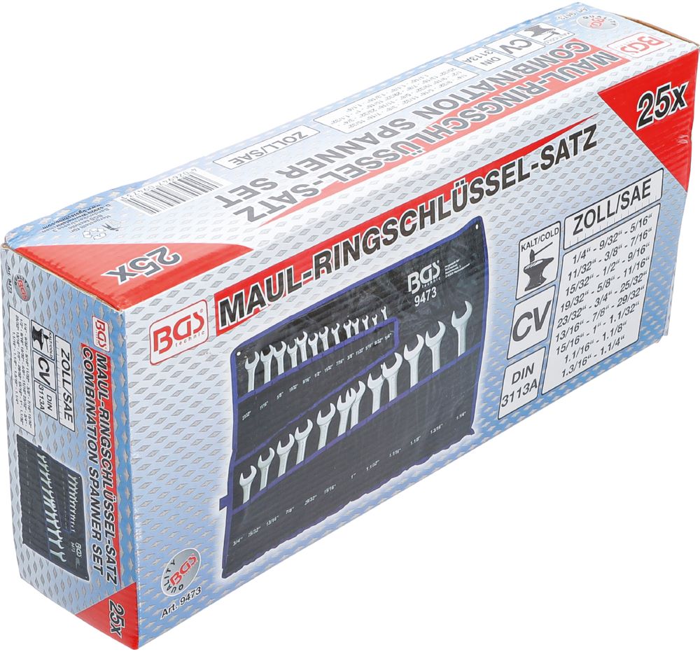 Produktbild BGS Maul Ringschlüssel Satz Zollgrößen 1/4 Zoll - 1.1/4 Zoll 25 teilig bild 5