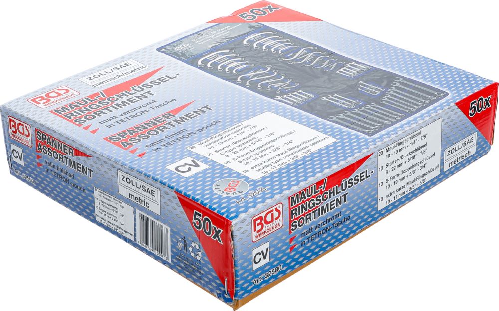 Produktbild BGS Maul-/Ringschlüsselsortiment Zollgrößen metrisch 50 teilig bild 6