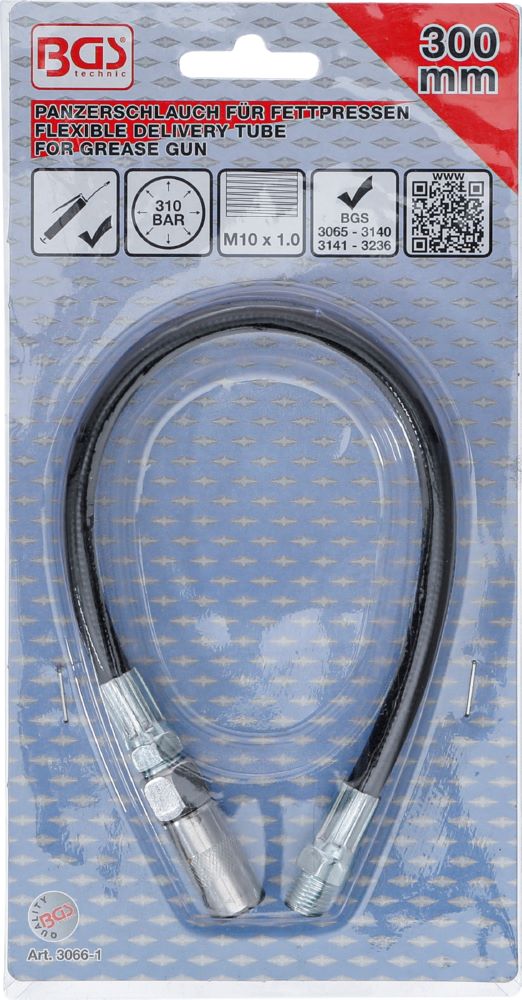 Produktbild Panzerschlauch für Fettpressen 300 mm Verbindungsgewinde M10 x 1.0 bild 3