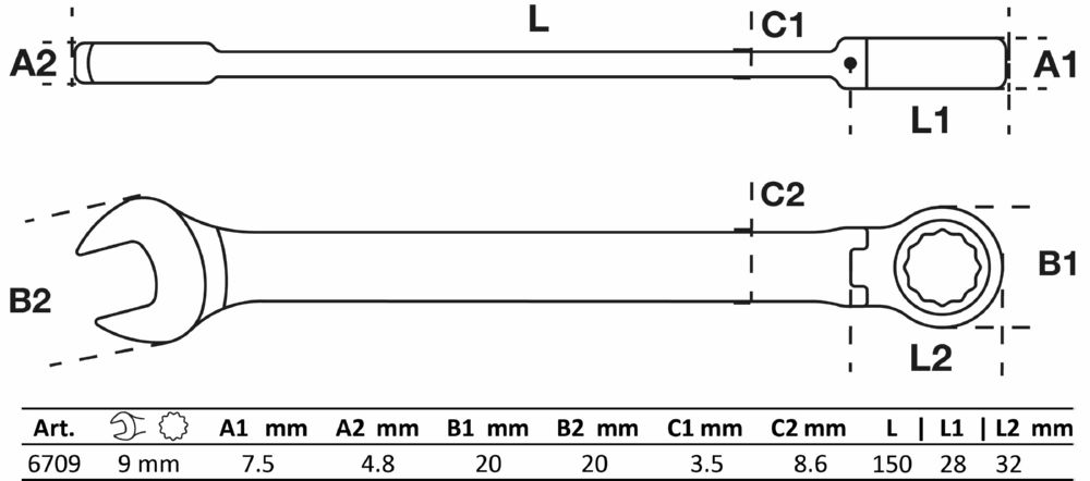 Produktbild BGS Ratschenring Maulschlüssel 9 mm abwinkelbar bild 2