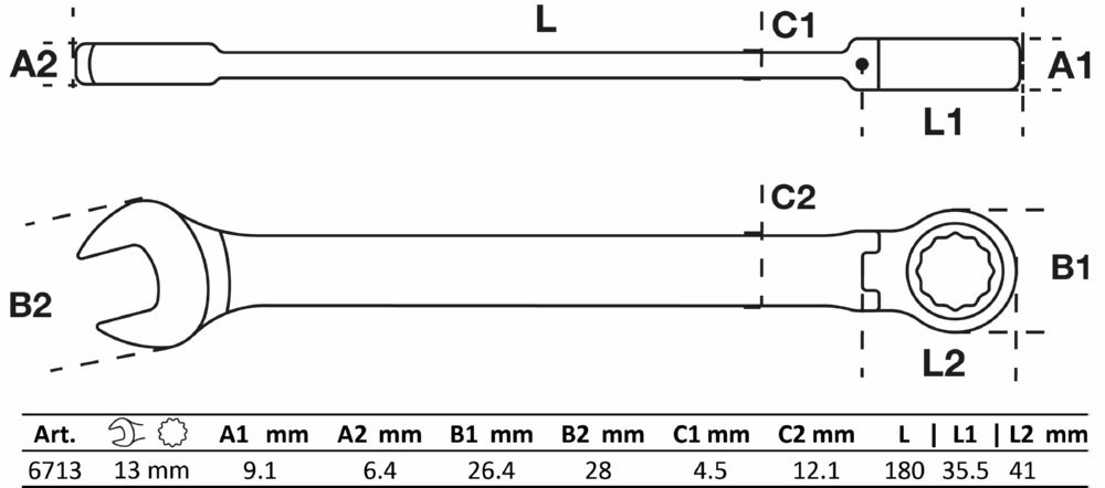 Produktbild BGS Ratschenring Maulschlüssel 13 mm abwinkelbar bild 2
