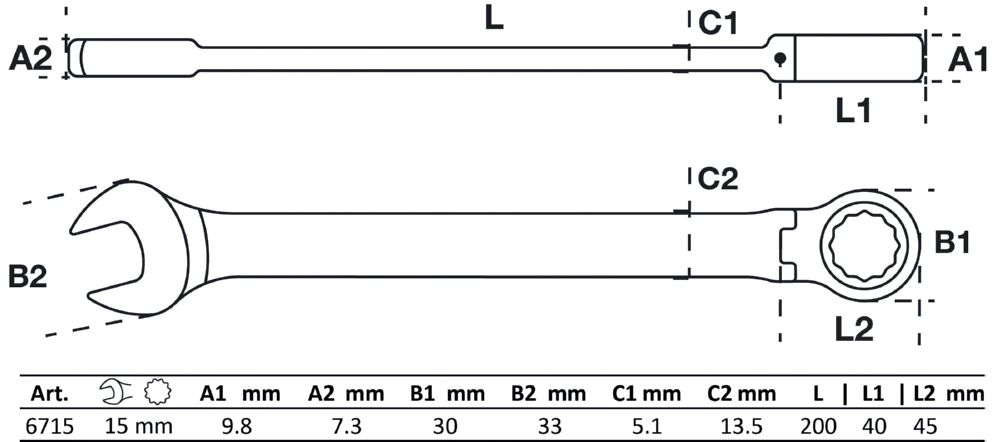 Produktbild BGS Ratschenring Maulschlüssel 15 mm abwinkelbar bild 2