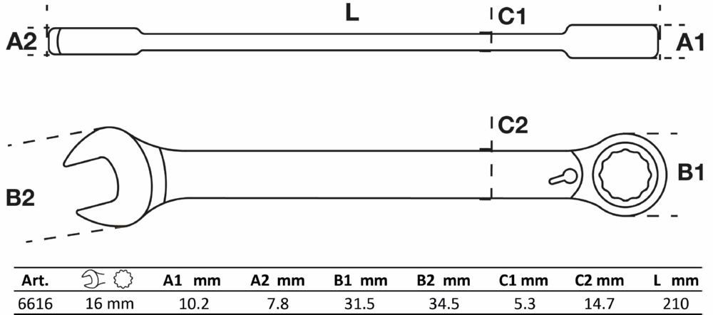 Produktbild BGS Ratschenring Maulschlüssel 16 mm umschaltbar bild 2