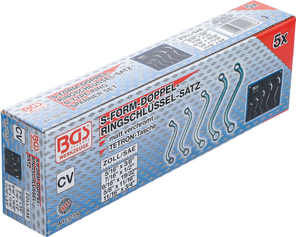 Produktbild BGS S-Form Doppel Ringschlüssel Satz 3/8 Zoll - 3/4 Zoll 5 teilig bild 5