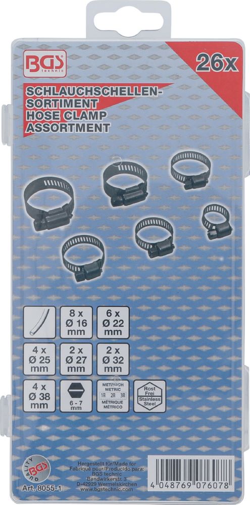 Produktbild Schlauchklemmen Sortiment rostfrei Durchmesser 16 - 38 mm 26 teilig bild 3