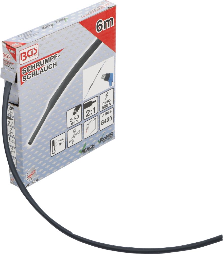 Produktbild BGS Schrumpfschlauch Box schwarz Durchmesser 5 mm 6 meter