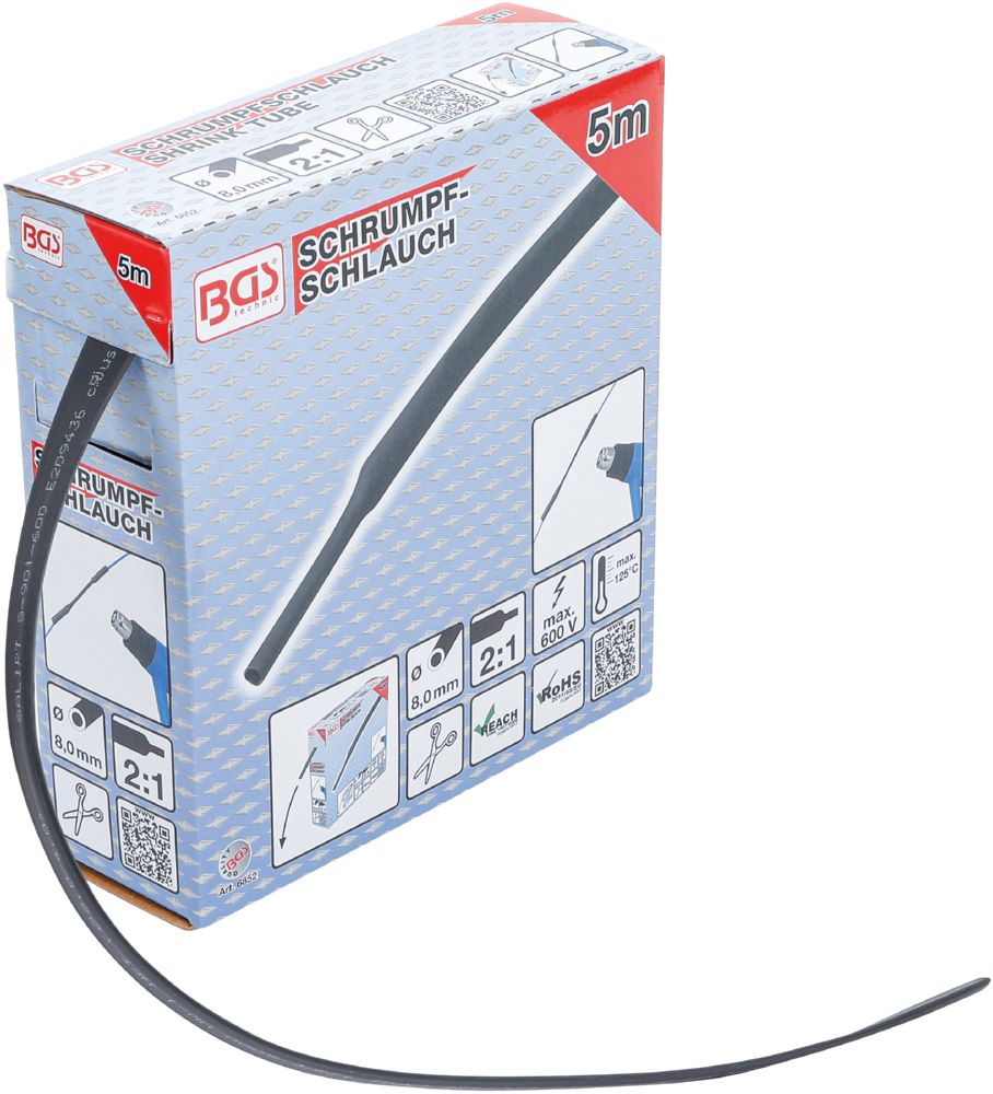 Produktbild BGS Schrumpfschlauch Box schwarz Durchmesser 8 mm 5 meter