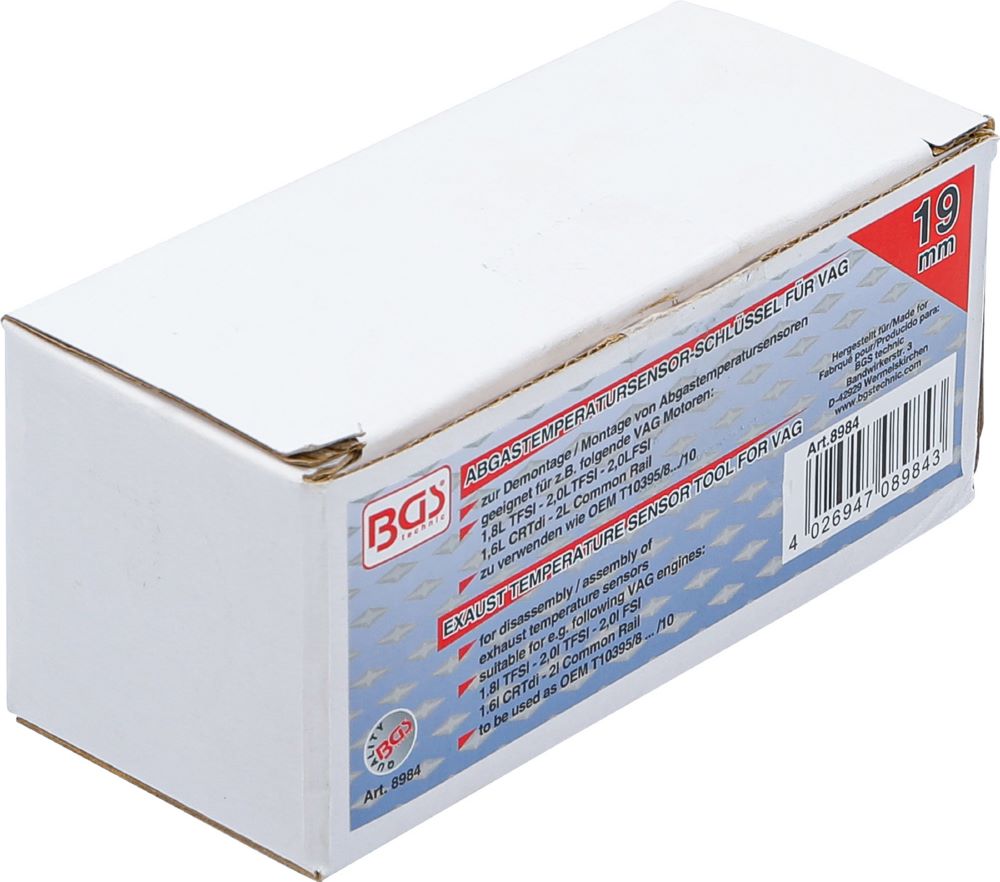 Produktbild BGS Spezial Schlüssel für Abgastemperatursensor 19 mm für VAG 3 teilig bild 4