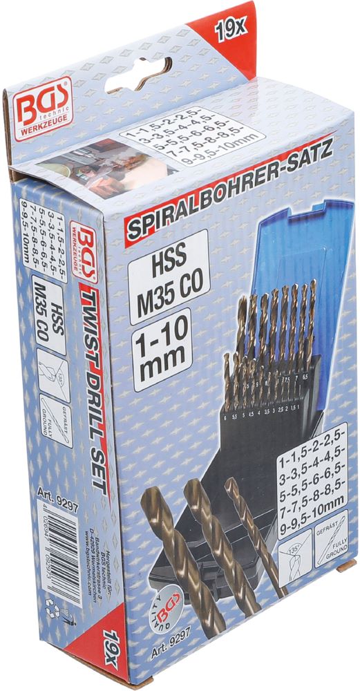 Produktbild BGS Spiralbohrer Satz 1 - 10 mm 19 teilig HSS-G M35 Cobaltstahl bild 6
