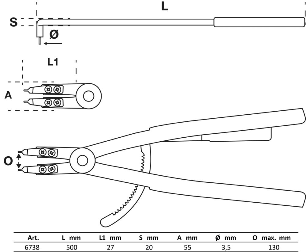 Produktbild BGS Sprengringzange abgewinkelt für Innensprengringe 500 mm bild 3