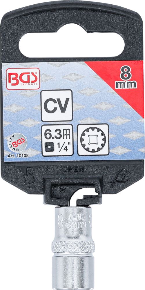 Produktbild BGS Steckschlüssel Einsatz 8 mm Gear Lock Antrieb Innenvierkant 6,3 mm 1/4 Zoll bild 3