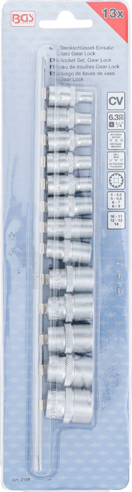 Produktbild Steckschlüssel Einsatz Satz Gear Lock Innenvierkant 1/4 Zoll 13 teilig bild 4