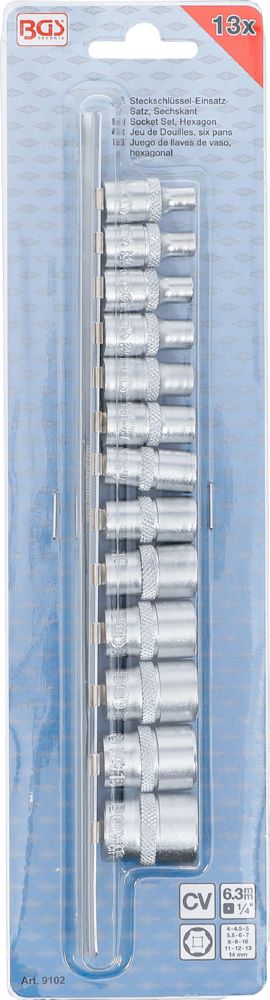 Produktbild Steckschlüssel Einsatz Satz Sechskant Innenvierkant 1/4 Zoll 4-14 mm 13 teilig bild 4