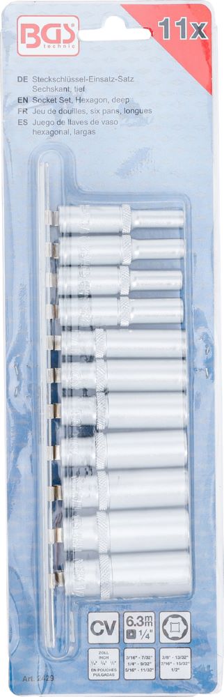 Produktbild Steckschlüssel Einsatz Satz Sechskant tief Innenvierkant 1/4 Zoll 11 teilig  bild 4