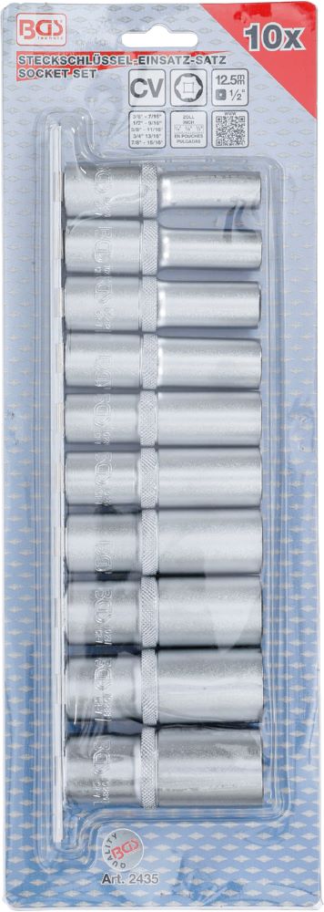 Produktbild Steckschlüssel Einsatz Satz Sechskant tief Innenvierkant 1/2 Zoll 10 teilig  bild 4