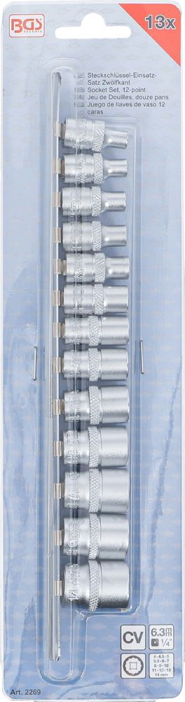 Produktbild Steckschlüssel Einsatz Satz Zwölfkant Innenvierkant 1/4 Zoll 4-14 mm 13 teilig bild 4