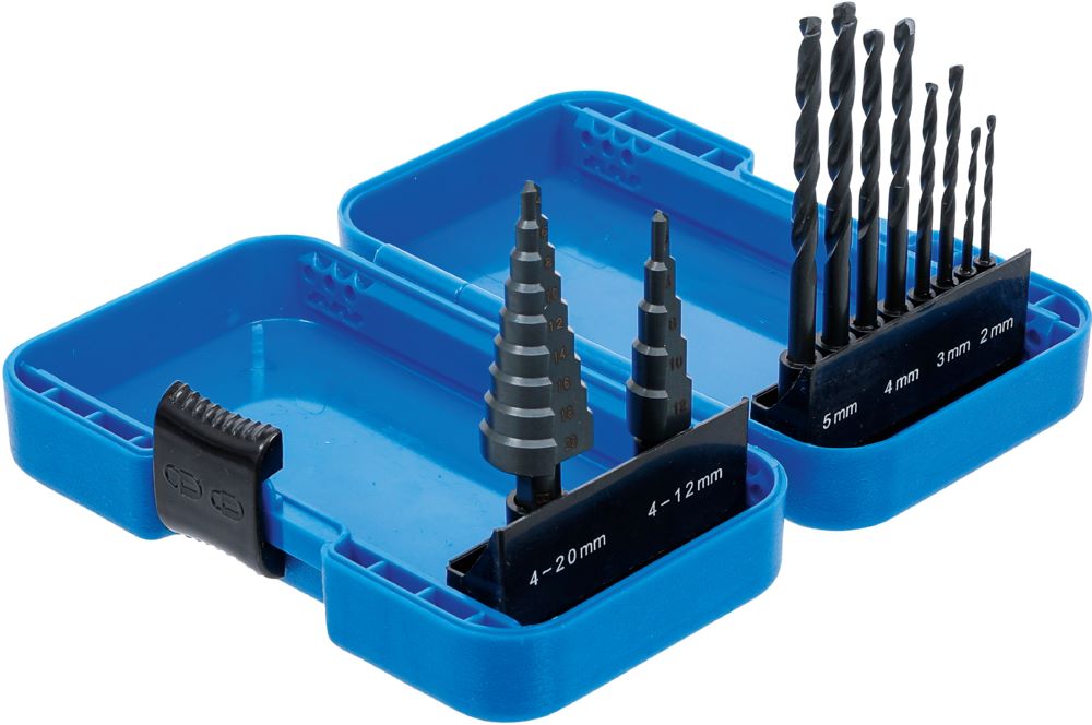 Produktbild Stufenbohrer und Spiralbohrer-Satz HSS 10 teilig bild 2