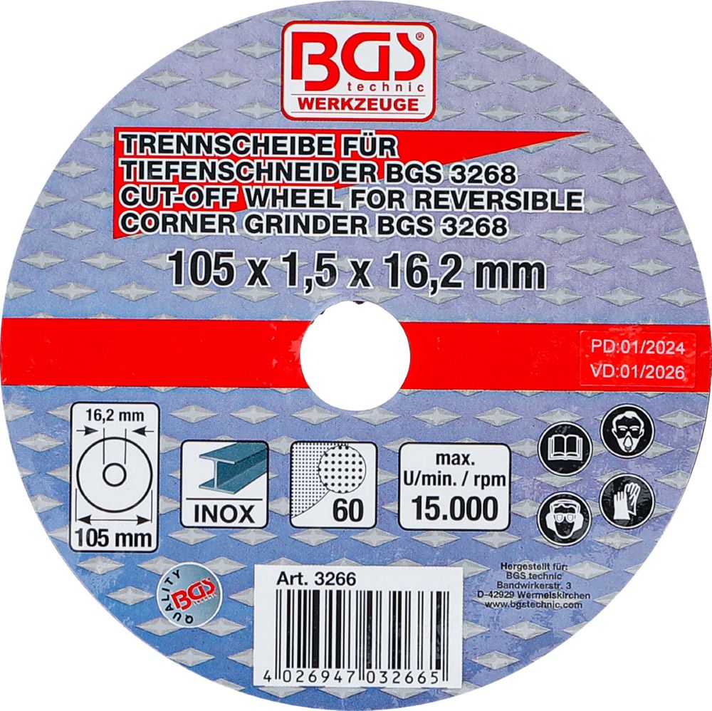 Produktbild BGS Trennscheibe für Tiefenschneider 105 x 1,5 x 16,2 mm