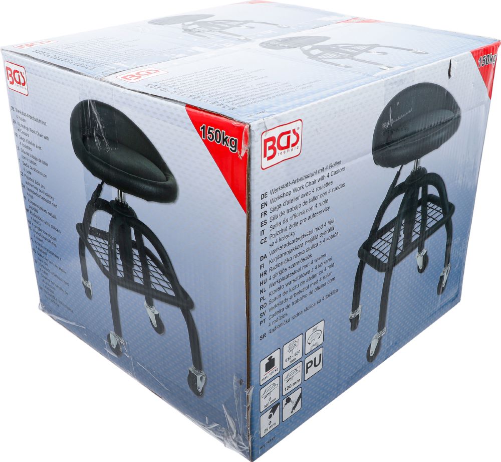 Produktbild Werkstattstuhl mit 4 Rollen höhenverstellbar 540 - 680 mm bild 5