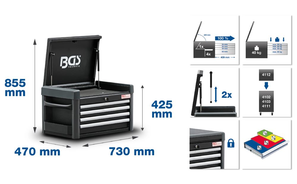 Produktbild BGS Werkstattwagen Aufsatz 4 Schubladen für Werkstattwagen PROFI bild 2