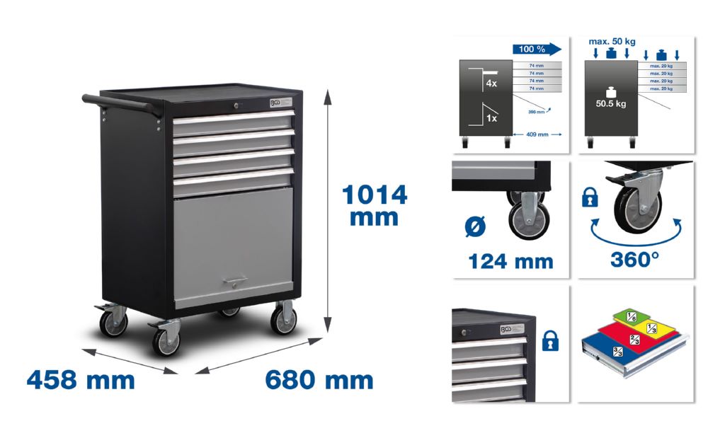 Produktbild BGS Werkstattwagen mit 4 Schubladen 1 Klappfach ohne Werkzeug bild 2