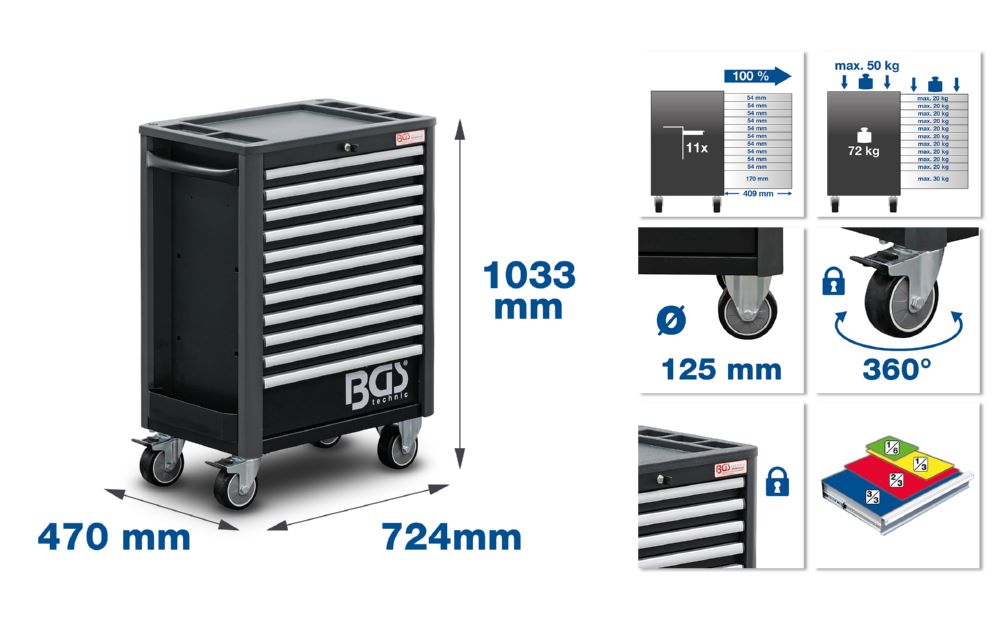 Produktbild BGS Werkstattwagen ohne Werkzeuge mit 11 Schubladen bild 2