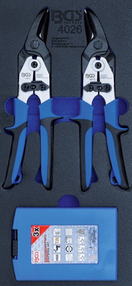 Produktbild BGS Werkstattwageneinlage 1/3 Blechscheren, Stufenbohrer 5 teilig