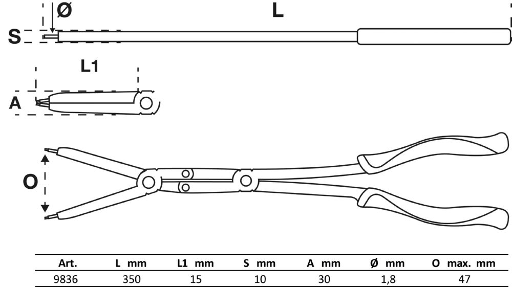 Produktbild BGS Werkstattwageneinlage 1/3: Doppelgelenk Sprengringzangen Satz 345 mm bild 3
