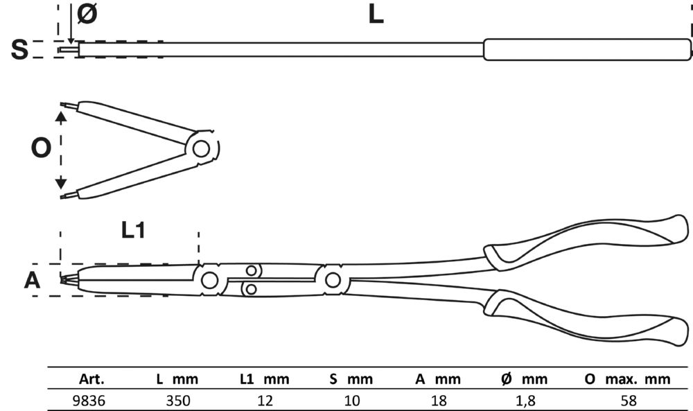 Produktbild BGS Werkstattwageneinlage 1/3: Doppelgelenk Sprengringzangen Satz 345 mm bild 4