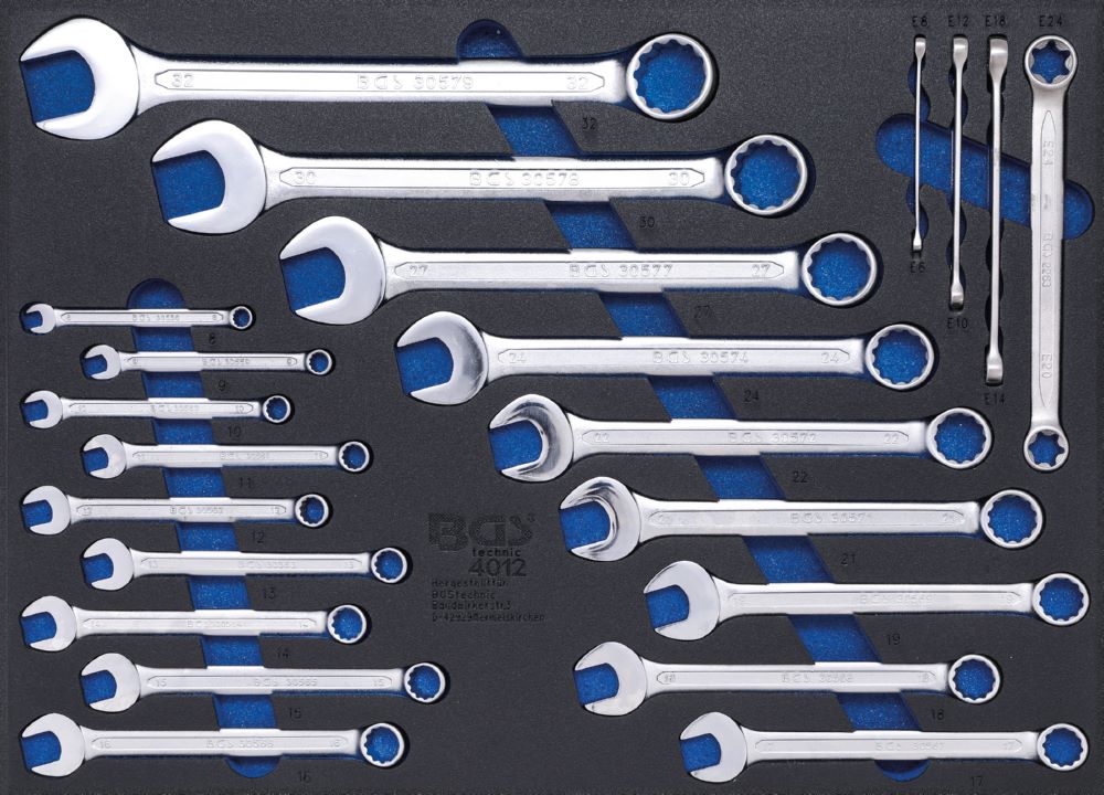 Produktbild BGS Werkstattwageneinlage 3/3 Maul-Ringschlüssel und E-Profil-Schlüssel 22 teilig