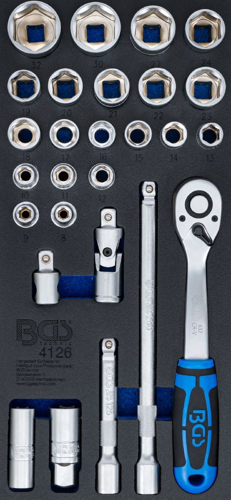 Produktbild BGS Werkstattwageneinlage 1/3 Steckschlüssel-Satz 12,5 mm 1/2 Zoll 27 teilig