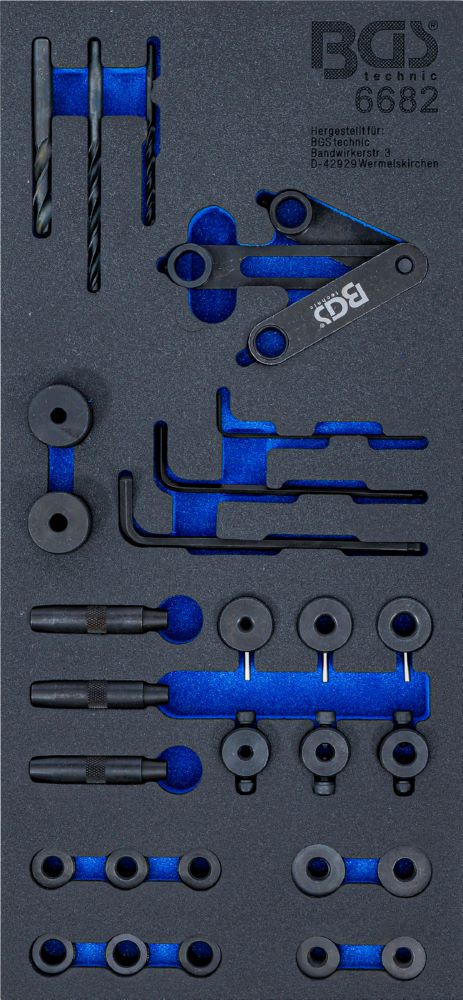 Produktbild BGS Werkstattwageneinlage 1/3 Zylinderkopf Bohrlehren Werkzeug Satz 28 teilig