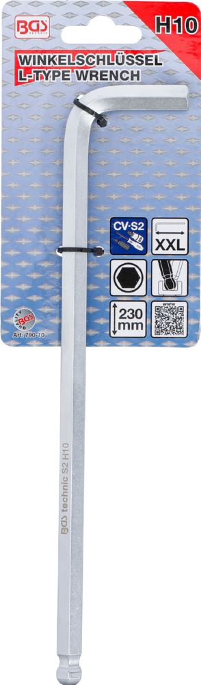 Produktbild BGS Winkelschlüssel 10 mm extra lang Innensechskant mit Kugelkopf bild 3