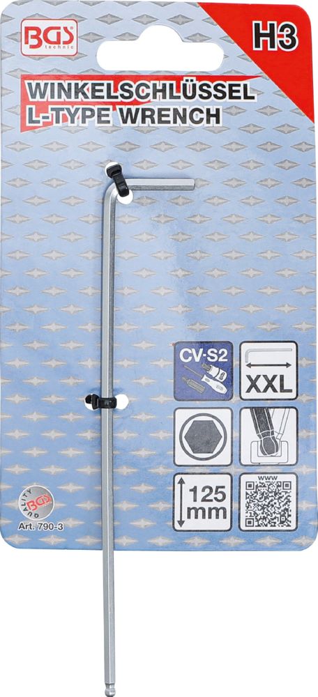 Produktbild BGS Winkelschlüssel 3 mm extra lang Innensechskant mit Kugelkopf bild 3