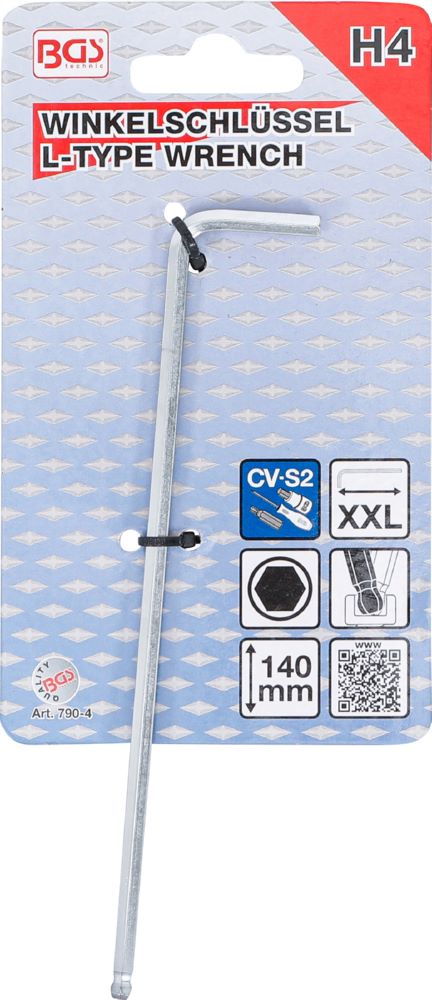 Produktbild BGS Winkelschlüssel 4 mm extra lang Innensechskant mit Kugelkopf bild 3