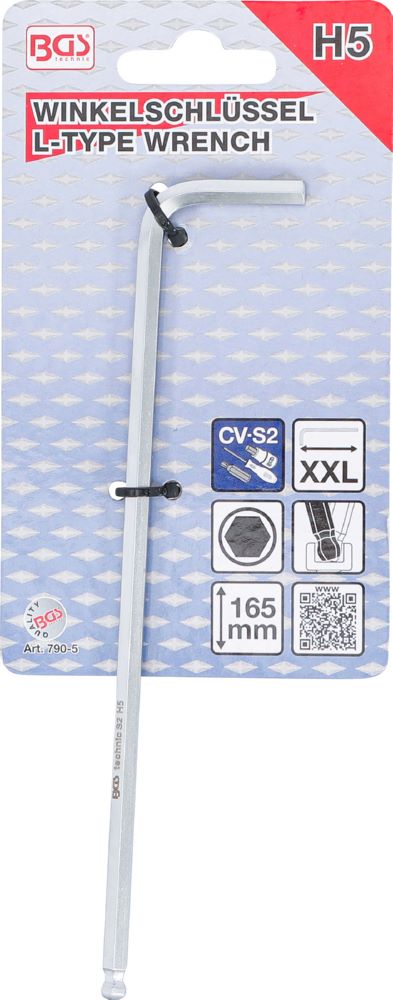 Produktbild BGS Winkelschlüssel 5 mm extra lang Innensechskant mit Kugelkopf bild 3