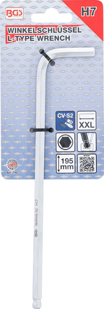 Produktbild BGS Winkelschlüssel 7 mm extra lang Innensechskant mit Kugelkopf bild 3