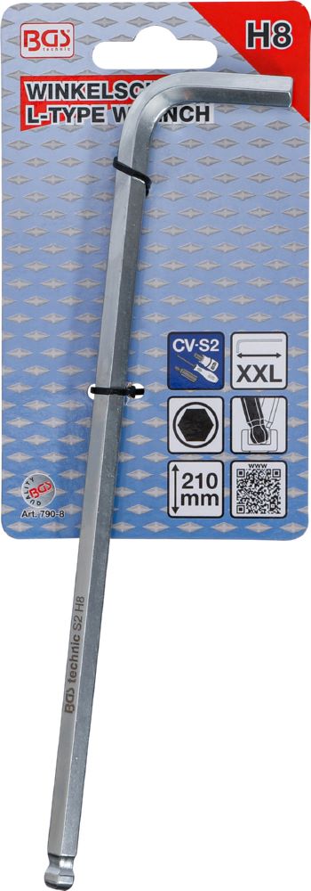 Produktbild BGS Winkelschlüssel 8 mm extra lang Innensechskant mit Kugelkopf bild 3