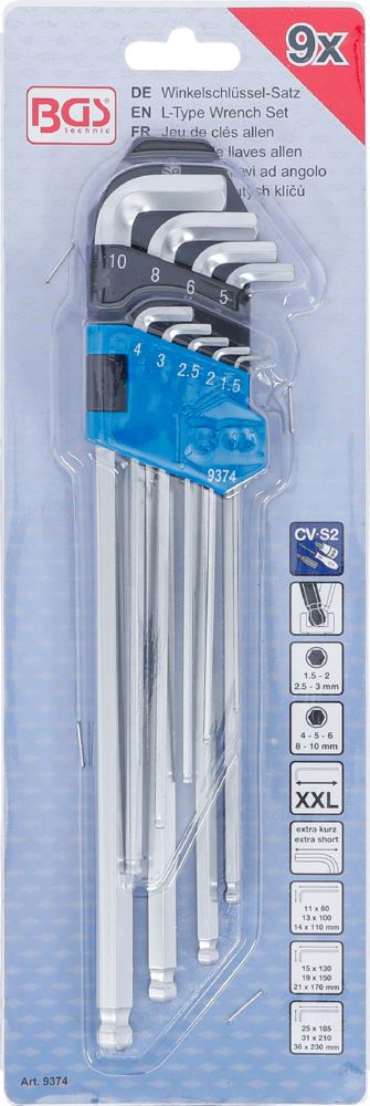 Produktbild BGS Winkelschlüssel Satz 1,5-10 mm 9 teilig Innensechskant extra lang + extra kurz bild 4