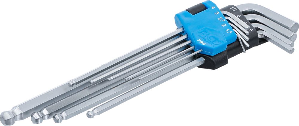 Produktbild BGS Winkelschlüssel Satz 1,5 - 10 mm extra lang sechskant mit Kugelkopf 9 teilig
