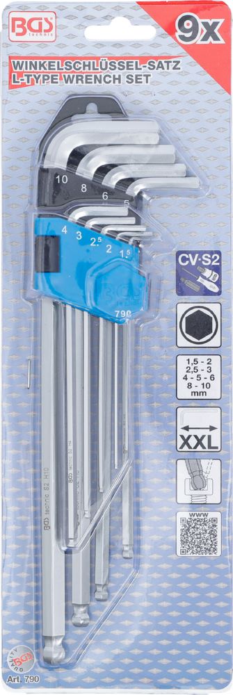 Produktbild BGS Winkelschlüssel Satz 1,5 - 10 mm extra lang sechskant mit Kugelkopf 9 teilig bild 4