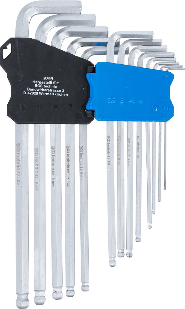 Produktbild BGS Winkelschlüssel Satz 1,5 - 10 mm extra lang Innensechskant mit Kugelkopf bild 3