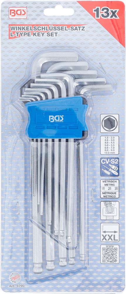 Produktbild BGS Winkelschlüssel Satz 1,5 - 10 mm extra lang Innensechskant mit Kugelkopf bild 4