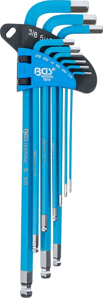 Produktbild BGS Winkelschlüssel Satz 9 teilig extra lang Innensechskant Zollgrößen bild 2